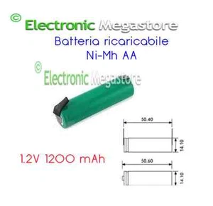 BATTERIA RICARICABILE STILO NI-MH AA 1,2V 1200mAh A SALDARE 14x50mm BC2179-066 - Foto 1 di 1