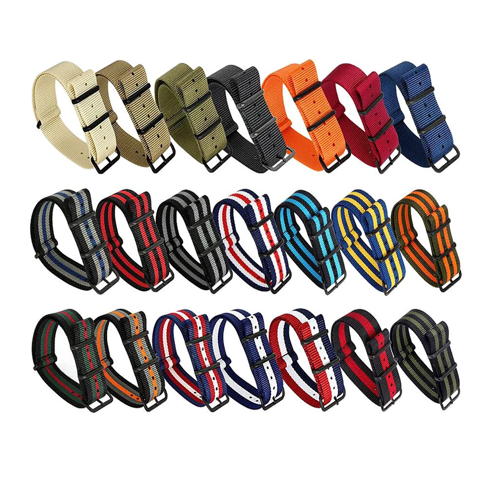 Men's Wrap-Around Nylon Watch Strap Band Black Buckle Spring Bars 18 20 22 24mm - Image 1 of 1