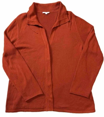 Eileen Fisher Organic Cotton Cardigan Sweater Size Large Peru Snap Orange Lagom - Image 1 of 4