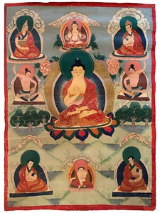 Thangka: Handbemalter tibetischer Thangka: Buddha im roten Gewand - Bild 1 von 3
