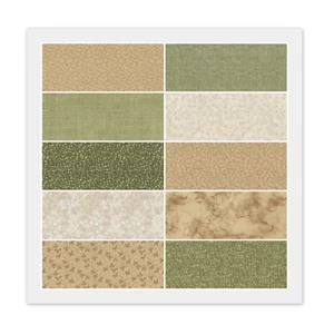 Lot of 10 Fat Quarters, SAGE GREEN CAMEL BEIGE, 100% Cotton Fabric FQ Bundle - Picture 1 of 11