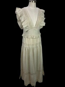 Spell & The Gypsy Biscuit Lola Frill Maxi Metallic Deep V Open Back Dress Large - Picture 1 of 8