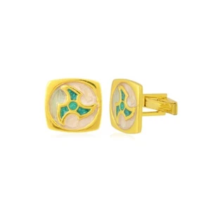 Vintage Blue Off-White Enamel Sterling Silver Round Shape Cufflinks Men's Gift - Picture 1 of 6