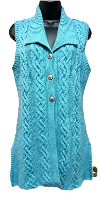 CoVelo Angora Wool Metal Buttons Tunic Sweater Vest Medium Blue - Image 1 of 4