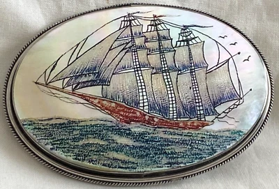 Hebilla de cinturón ovalada vintage pintada de madreperla para velero Foto 1 de 4