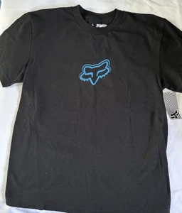 NEW Size Large Kid Boy FOX RACING Black/Blue Tee T Shirt Crew Neck Short Sleeve - Picture 1 of 5