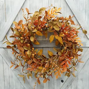 Artificial Fall Wreath for Front Door Autumn Wreath with Bright Oak Leaves,Small - Picture 1 of 8