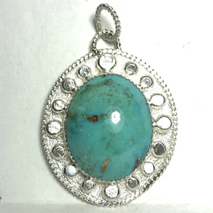 Colgante de plata esterlina turquesa Kingman grande natural sin tratar 78 quilates dos veces EE. UU. - Imagen 1 de 12