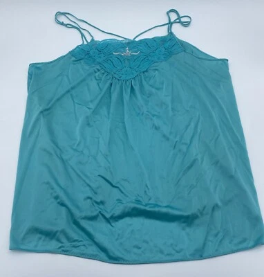 Camiseta sin mangas Shadowline vintage de nailon azul aguamarina salón encaje grande Foto 1 de 4