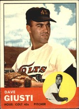 1963 Topps Houston Colt .45s Baseball Card #189 Dave Giusti - VG-EX