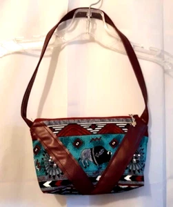 Neu Southwestern Buffalo Native Cowgirl Geldbörse blaugrün burgunderfarben Mini-Schultertasche - Bild 1 von 9