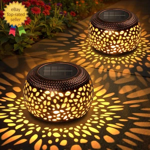 Solar Lanterns Waterproof Outdoor Decor: 2 Pack Hollow Out Metal Solar Lights - - Picture 1 of 12