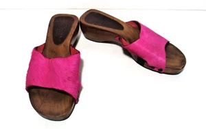 Vintage Michael Kors Open Toe Clogs Size 7M Women Fuchsia Calfskin Wood Heel - Picture 1 of 7