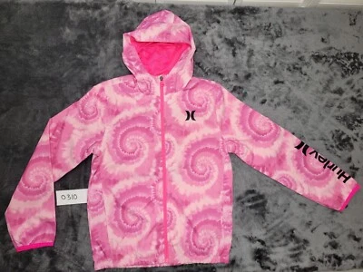Jaqueta corta-vento Hurley meninas tamanho grande 12-13 corante rosa com capuz zíper completo - Imagem 1 de 4