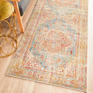 Helena Traditional Faded Coloured Blue Modern Rug Runner 2 Sizes **FREE DELIVERY - Bild 1 von 20