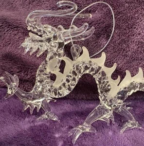 Chinese Dragon Glass Figurine 3.5” X 6” Mythical Magical Fantasy Sea Serpent - Picture 1 of 23
