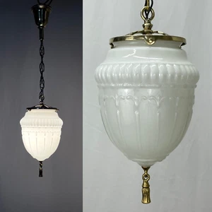 RESTORED Antique Vtg Art Deco Ribbed Glass Pendant Hall Light 1920s 1930s 1940s - Picture 1 of 24