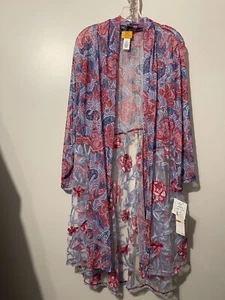 Ruby Rd Duster 3X Open Front Long Sheer Multi Tropical Floral  Coverup Cardigan - Picture 1 of 4