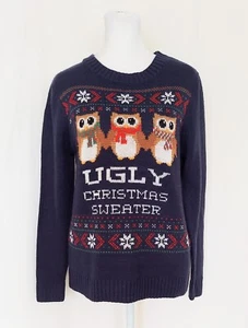 Belle Du Jour Ugly Christmas Sweater Owls Blue Womens Size XS - Picture 1 of 6