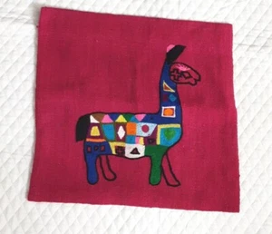 Embroidered Llama Throw Pillow Cover Fuchsia Pink 16 X 15 - Picture 1 of 4