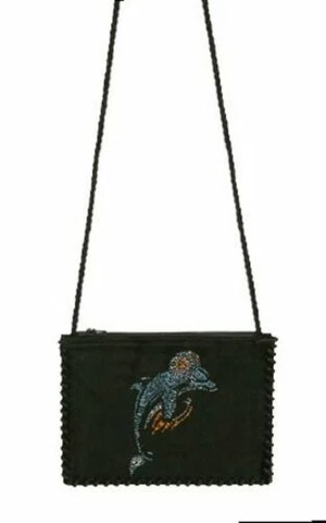 NEW MIAMI DOLPHINS RETRO SUEDE & CRYSTALS SIDE BAG PURSE LICENSED Cover