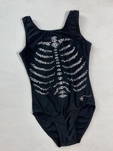 DESTIRA gymnastics Leotard SKELETON Halloween LEO gk BLIING STUDS Child Medium M - Picture 1 of 6