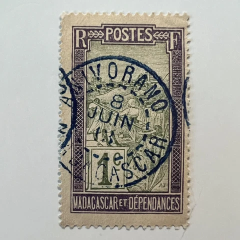1908 MADAGASCAR 1C STAMP #79 WITH GORGEOUS ANIVORANO NORDSON CANCEL Cover