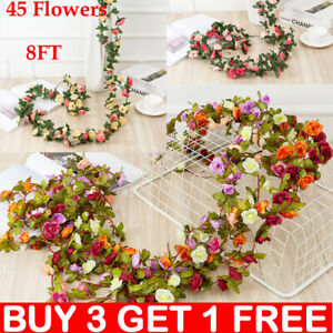 45 Flowers 8Ft Artificial Flower Floral Fake Hanging Garland Party Wedding Decor
