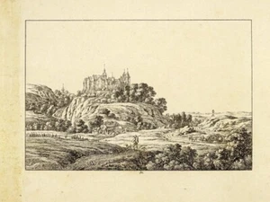 NOSSEN CASTLE AND TOWN NOSSEN original outline etching judge - Picture 1 of 3