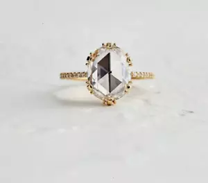 2.00 Ct Colorless Rose Cut Oval Moissanite 10k Solid Yellow Gold Engagement Ring - Picture 1 of 4