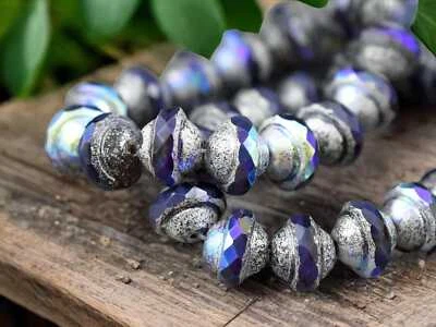 White Silver Washed Matte Violet Purple AB Czech Glass Saturn Beads - Image 1 of 4