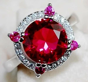 3CT Treated Ruby & White Topaz 925 Sterling Silver Ring Jewelry Sz 7 &5-8 - Picture 1 of 3