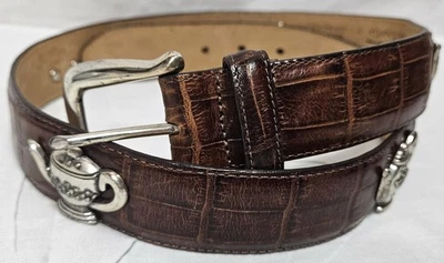 Talbot's Marrón Croc Textura Cuero Cinturón Plata Metal Tetera Dijes Talla L 32" EE. UU. Foto 1 de 4