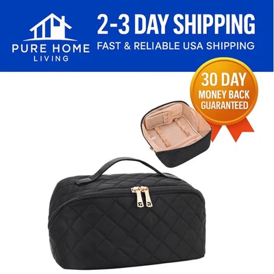 Elegant Waterproof Travel Makeup Bag with Large Capacity & Brush Organizer - Image 1 of 4