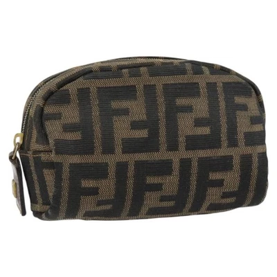 FENDI Zucca Canvas Pouch Black Brown Auth 147562 - Image 1 of 4