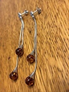 Pendientes vintage de ámbar báltico doble colgante de ley - Imagen 1 de 4