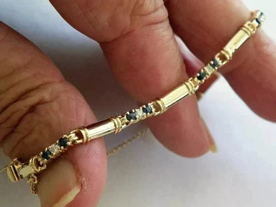 10Ct Round Simulated Sapphire 7.5" Women Tennis Bracelet 14K Yellow Gold Plated - Image 1 of 4