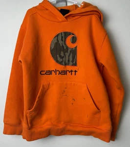 Carhartt Youth Boys Pullover Graphic Hoodie Sweatshirt Orange S 8-10 *flaw A58 - Picture 1 of 3