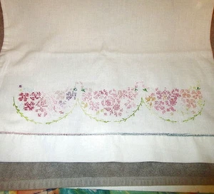 60s Vtg Handmade Embroidered Pillowcase King Size Cottagecore Feminine Linen - Picture 1 of 6