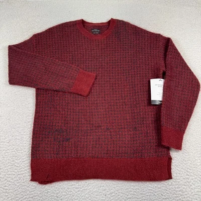 Allsaints Salvator Crew Sweater Men Medium Wool Mohair Blend Neck knit Red Black - Image 1 of 4