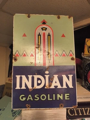 Большая фарфоровая металлическая индийская табличка с надписью на бензонасос - Изображение 1 из 4