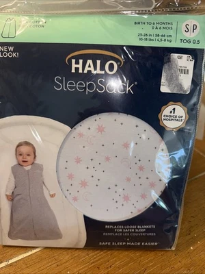 NUEVO HALO® SleepSack® Swaddle 100% Algodón 0-6 Meses Rosa Luna Estrellas Foto 1 de 4
