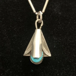 Vintage Frank Yazzie Navajo Kürbisblüte Anhänger Halskette Sterling Türkis - Bild 1 von 10