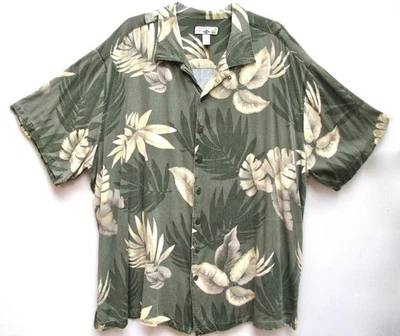 Big Mens Aloha Shirt Green Yellow Beige Floral Rayon Caribbean Joe Size 4XLT - Image 1 of 4