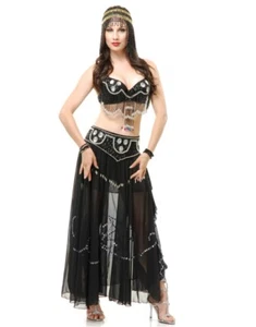 Womens Sexy Black And Silver Arabian Jeweled Beaded Belle Dancer Costume - Picture 1 of 1