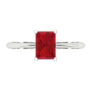 1Ct Radiant Cut Simulated Ruby Solitaire Women's Engagement Ring, 14K White Gold - Picture 1 of 11