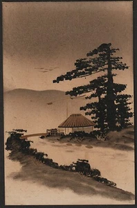 JAPANESE HAND PAINTED postcard vertical card with gold lacquer roofs - Picture 1 of 1