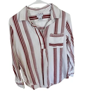 Camisa Liz Claiborne para mujer a rayas con botones blanca y roja algodón rayón pequeña - Imagen 1 de 6