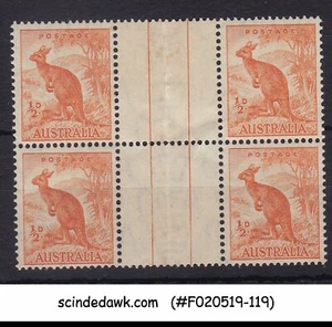 AUSTRALIA - 1937-46 1/2p orange KANGAROO SCOTT#166 4V GUTTER PAIR MNH - Picture 1 of 1