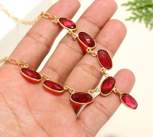 Collar de plata de ley 925 con piedras preciosas de granate hecho a mano regalo de cumpleaños 18" - Imagen 1 de 4